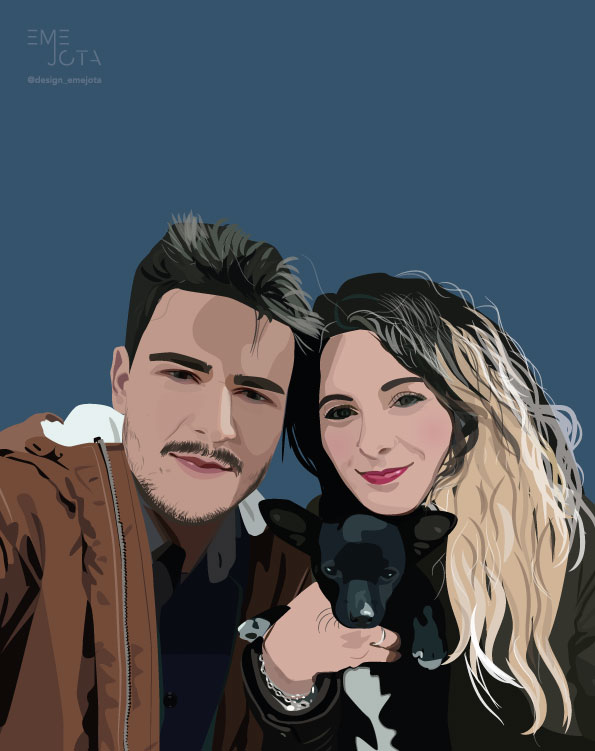 Retrato vectorial. Juanru, Rocío y Coco